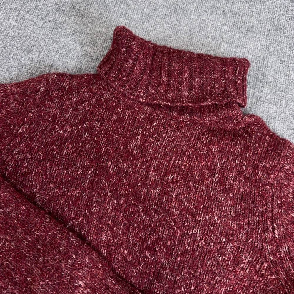 LL Bean Sweater Women Medium Red Burgundy Wool Blend Turtleneck Tunic Flecked - Picture 3 of 8